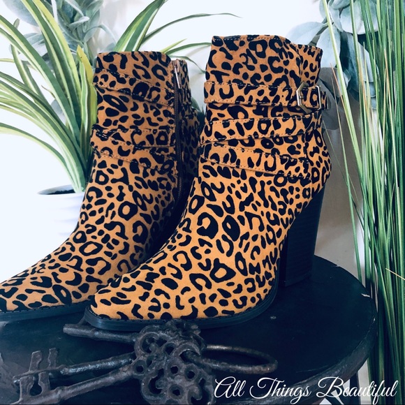 🐾Qupid Leopard Stack Heel Booties - Picture 6 of 9